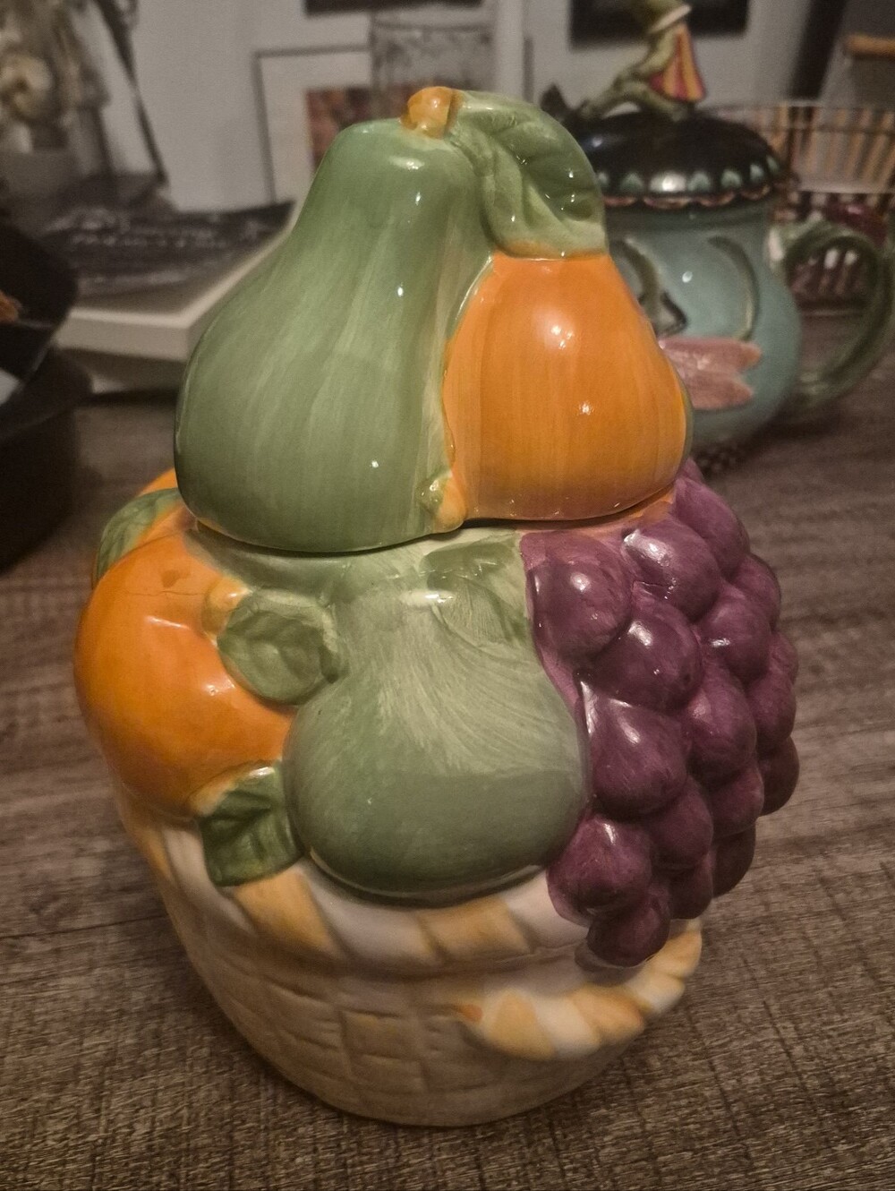 Cookie Jar Fruit in a Basket W/Lid 10"Tall Brand New in Box Farmhouse Country